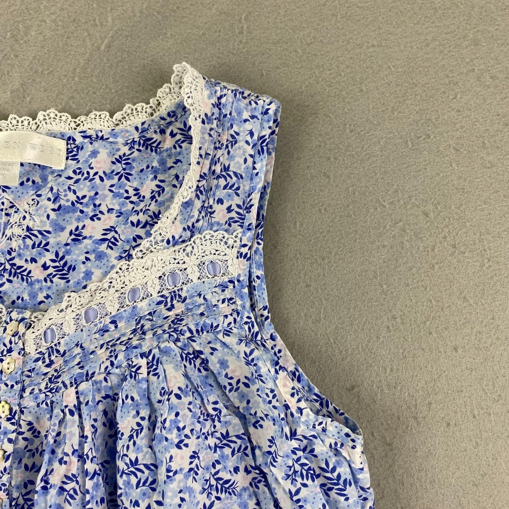 Eileen West Cotton Lawn Chemise Nightgown XS flower buttons lace cottage blue - Picture 4 of 16